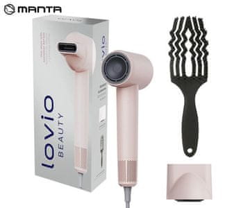 Manta Lovio LVHD001 AirFlow sušilnik za lase, 4 načini, 2 hitrosti, 1600 W, roza (Blush Pink) + dodatki