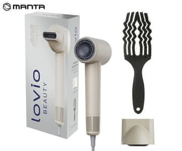 Manta Lovio LVHD001 AirFlow sušilnik za lase, 4 načini, 2 hitrosti, 1600 W, bež (Cashmere Beige) + dodatki