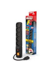 ACAR F5 IEC 1,5 m kabel, 5 vtičnic, prenapetostna zaščita, C14 za UPS, črna