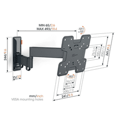 Vogels TVM3243, stenski nosilec za zaslone od 19" do 43", nagib do 20°, zasuk 180°, 15 kg