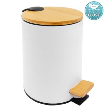AQUALINE AQUALINE SNOW Bambus Koš za Odpadke 3L, Bela Mat, Soft Close