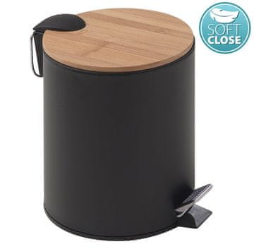 Gedy Elegantni Odpadkovni Koš 3L - Črna Mat/Bambus, Soft Close