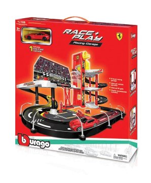 BBurago - FERRARI RACE+PLAY, Garaža z dirkališčem + avtomobil, 1:43