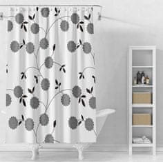 AQUALINE Vinilna Tuš Zavesa 180x180 cm, Bela s Črnimi Cvetovi