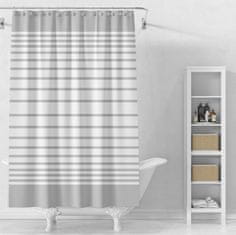 AQUALINE Vinilna tuš zavesa 180x180 cm, bela in prosojna, črtast vzorec