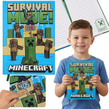 sarcia.eu Minecraft Zvezek z digitalno uro LED, zvezek A5 za fante, interaktivni dnevnik za navijače