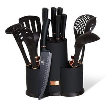 Berlingerhaus Komplet nožev in kuhinjskih pripomočkov v stojalu 12 kosov Black Rose Collection BH-6254