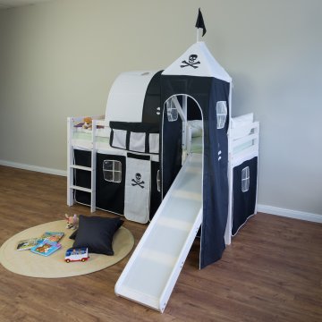 Homestyle4U Talna postelja, tunelska zavesa z drsnim stolpom, 207x150x97 cm, črna