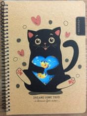 shumee Spiralni zvezek A5/80K na kvadrat, kraft Mačka in riba