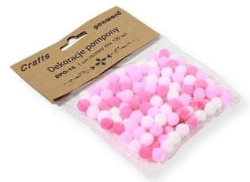 shumee Okraski s pomponi 1 cm mešanica roza 120 kosov