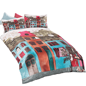 Issimo Bombažna posteljnina COLORFUL STREET 160x220(2) / 50x70(2). ISSIMO HOME