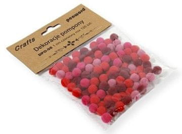 shumee Okraski s pomponi 1 cm mešani rdeči 120 kosov