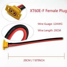 YUNIQUE GREEN-CLEAN 2-delna XT60E-F priključka za montažo panela z 20cm 12AWG silikonskim kablom – XT60 priključek za RC Lipo baterije, FPV drone, avtomobile, letala in helikopterje