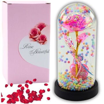 shumee Večna vrtnica v kupoli z LED osvetlitvijo roza s srcem in kroglicami