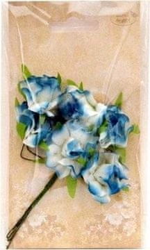 shumee Rože iz blaga modro-bele barve 3 cm, 6 kosov