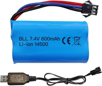 YUNIQUE GREEN-CLEAN 1 Li-ion baterija 7,4V 600mAh 2S s SM-3P priključkom + USB kablom – združljiva z RC Car DE82, TK3086B, TK-3082B, G20601, Stunt Flip Car