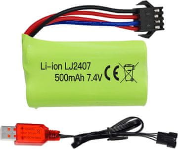YUNIQUE GREEN-CLEAN Visokohitrostna litijeva baterija 7,4V 500mAh - združljiva z EC16 DE85 za daljinsko vodeno ladjo, ladjo in avtomobil model - 1 kos + USB polnilec