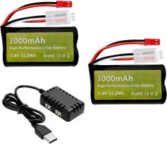 YUNIQUE GREEN-CLEAN 2 dela 7,4V 3000mah 15C 2S litij-ionska baterija z JST-2P vtičem in 2-v-1 polnilcem za UDIRC UD1601 UD1602 SG1603 RC avto 1/10, 1/12, 1/16 merilo RC tovornjak