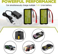 YUNIQUE GREEN-CLEAN 2 dela 7,4V 3000mah 15C 2S litij-ionska baterija z JST-2P vtičem in 2-v-1 polnilcem za UDIRC UD1601 UD1602 SG1603 RC avto 1/10, 1/12, 1/16 merilo RC tovornjak