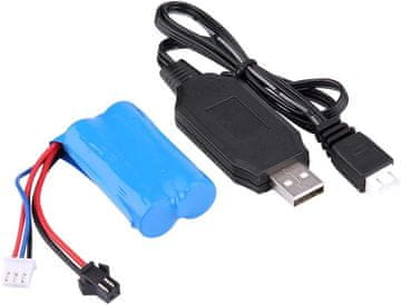 YUNIQUE GREEN-CLEAN Lipo baterija 1500mAh 7.4V 2S z USB polnilnim kablom | Združljiv z Rc igračami U12A S033G Q1 H101 | SM-2P konektor | Podaljšano življenje, modro | 67x19x37-96 gr