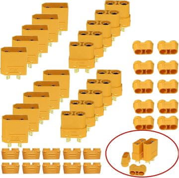 YUNIQUE GREEN-CLEAN XT90H moški-ženski konektorji 10 parov | Trenutna podpora 40A/90A Max | Visoka kakovost za RC Lipo baterije | z žično obročko, rumeno, plastično