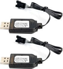 YUNIQUE GREEN-CLEAN 2 kosa univerzalni USB polnilec za 7,4V 2S LiPo baterije - 4PIN SM-4P - združljiv z RC avtomobilom/dronom/čolnom - Zaščito pred prepolnjevanjem - Indikator polnjenja, črno