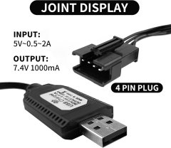 YUNIQUE GREEN-CLEAN 2 kosa univerzalni USB polnilec za 7,4V 2S LiPo baterije - 4PIN SM-4P - združljiv z RC avtomobilom/dronom/čolnom - Zaščito pred prepolnjevanjem - Indikator polnjenja, črno