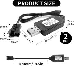 YUNIQUE GREEN-CLEAN 2 kosa univerzalni USB polnilec za 7,4V 2S LiPo baterije - 4PIN SM-4P - združljiv z RC avtomobilom/dronom/čolnom - Zaščito pred prepolnjevanjem - Indikator polnjenja, črno