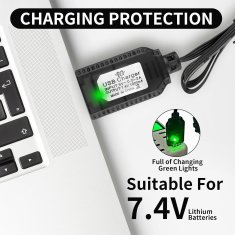 YUNIQUE GREEN-CLEAN 2 kosa univerzalni USB polnilec za 7,4V 2S LiPo baterije - 4PIN SM-4P - združljiv z RC avtomobilom/dronom/čolnom - Zaščito pred prepolnjevanjem - Indikator polnjenja, črno