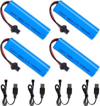 YUNIQUE GREEN-CLEAN 4 kosi 3,7V 1200mAh baterije z USB kablom za DE45 DE42 1:14 | SM-2P vtič | Hitro polnjenje, modra
