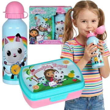 DreamWorks Gabijina mačja hišica Komplet za zajtrk, škatla za zajtrk + steklenica 500 ml, lunchbox za dekleta