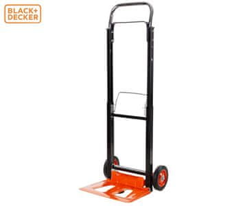 Black+Decker ročni transportni voziček, zložljiv, kovinski, nosilnost do 90kg, lahka teža 4.91kg, za vse transportne potrebe, črn, oranžen