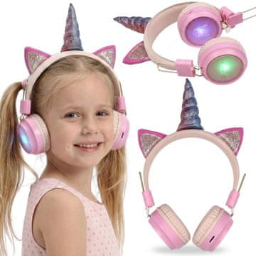 sarcia.eu Enorog Brezžične slušalke za dekleta, BLUETOOTH, LED lučka