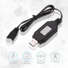 YUNIQUE GREEN-CLEAN 2-delni USB 7,4V polnilni kabel za drone | Združljiv s SYMA X8C/X8G/Hubsan H501S | USB priključek, primeren za lipo baterije, črn, plastika