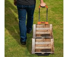 Black+Decker ročni transportni voziček, zložljiv, kovinski, nosilnost do 65kg, lahka teža 3.81kg, za vse transportne potrebe, črn, oranžen