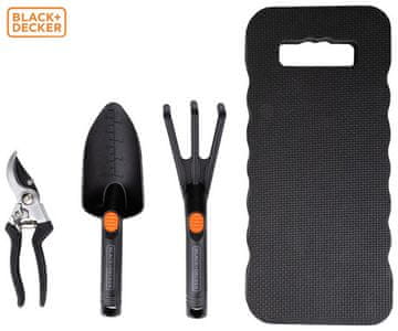 Black+Decker 4v1 komplet vrtnega orodja, za vsa vrtna opravila, ultra lahka teža, robusten dizajn, ergonomski ročaji, pletje / sajenje / nega vrta, črn