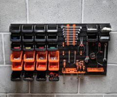 Black+Decker komplet za shranjevanje / organizacijo orodja, 43 kos, različne velikosti predalov, enostavna montaža, enostavno razvrščanje / dostop, črn, oranžen