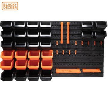 Black+Decker komplet za shranjevanje / organizacijo orodja, 43 kos, različne velikosti predalov, enostavna montaža, enostavno razvrščanje / dostop, črn, oranžen