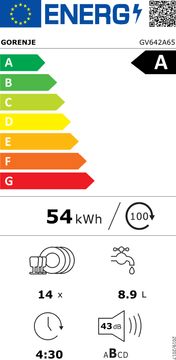 Gorenje GV642A65 vgradni pomivalni stroj