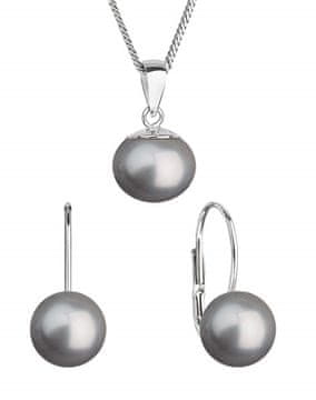 Evolution Group Srebrni komplet nakita s pravimi biseri 29081.3 siv (uhani, ogrlica, obesek)