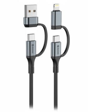 Swissten tekstilni podatkovni kabel 4v1, 3A, 1,5 m, črn