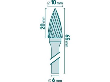 Extol Industrial Rezalnik (8703764) carbide cutter, sharp arc, dia. 10x20mm/shank 6mm, medium cut (double-cut)
