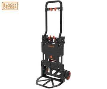 Black+Decker 2V1 ročni transportni voziček, zložljiv, kovinski, nosilnost do 120kg, lahka teža 7.3kg, za vse transportne potrebe, črn, oranžen