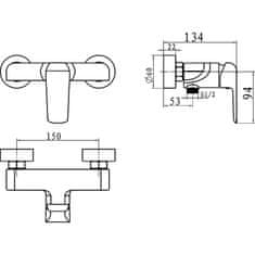 Noblesse Tuš armatura Novaservis Nobless Tina ROČICA STENSKA ČRNO/KROM 38061/1.5