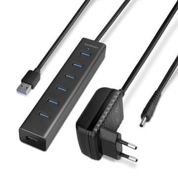 AXAGON Hue-sa7bp hub 7-portni USB 3.2 gen 1 aluminijasti polnilni hub, AC adapter
