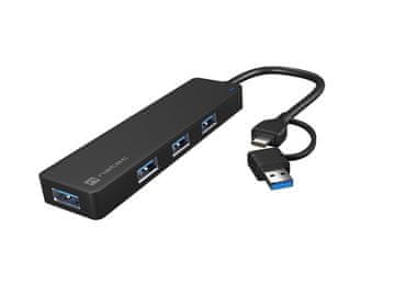 Natec Mayfly 4-vratni USB-C hub, črn + USB-A adapter