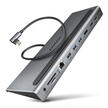 AXAGON HMC-4KX3 11-v-1 USB večvratni hub, 5 Gbps, 3x USB-A, 2x HDMI 4K/60 Hz + DP 4K/60 Hz + GLAN + SD/microSD + avdio, 100 W PD, 40 cm USB-C kabel