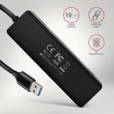 AXAGON Hue-c1a 4-vratni 5Gbps potovalni USB-razdelilnik, USB-C napajalni vhod, 19 cm kabel tipa A, dodatni USB-C napajalnik