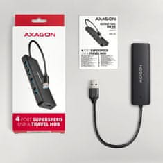 AXAGON Hue-c1a 4-vratni 5Gbps potovalni USB-razdelilnik, USB-C napajalni vhod, 19 cm kabel tipa A, dodatni USB-C napajalnik