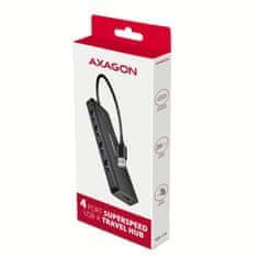 AXAGON Hue-c1a 4-vratni 5Gbps potovalni USB-razdelilnik, USB-C napajalni vhod, 19 cm kabel tipa A, dodatni USB-C napajalnik